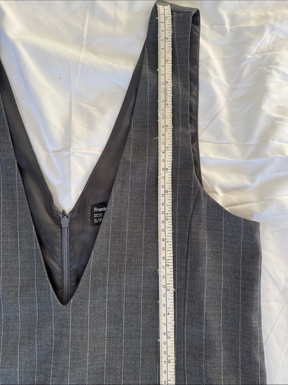 Frank & Oak Gray Pinstripe V-Neck Shift Dress - Picture 11 of 12
